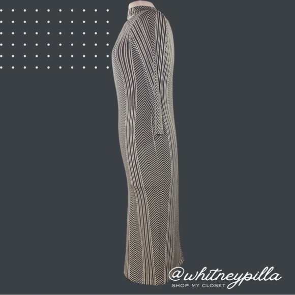 3/$20 ASOS Bodycon Dress Long Sleeve High Neck cutout Grey Chevron Stripe size 6 - Picture 2 of 8